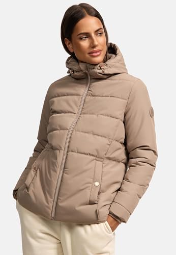 MARIKOO Damen Winterjacke warme Steppjacke mit Kapuze Alemee 16 Taupe Grey Gr. XL