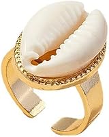 NewZenro Boho Chunky Natural Sea Shell Statement Ring for Women - Gold Plated Size 7 Open Finger Jewelry