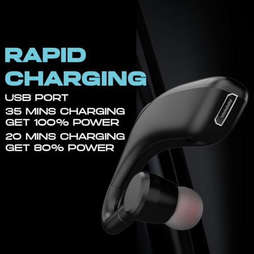 Image of HOPPUP Rush Mono Bluetooth in Ear Earphone with 55 Hours Hands Free Calling, 180 Left Right Rotation, Bluetooth 5.0 Technology, Built in Mic (Black)