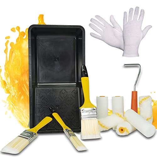 Brochas Pintura. Rodillo Pintura. Set para Pintar; 3 brochas Pintura, 6 Rodillo Pintura, Bandeja plastico. Incluye un par de Guantes Cover
