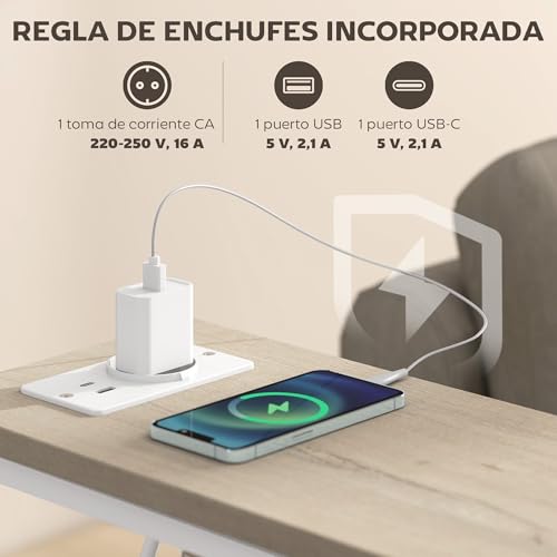 HOMCOM Juego de 2 Mesas Auxiliares con Enchufe, Mesitas Auxiliares Estrechas con Toma AC, Puerto USB, Puerto USB-C, 2 Cajones de Tela, Estante Abierto, para Salón, Dormitorio, Natural - imagen 4