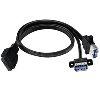 USB 3.0 Front Panel Cable Extension with Panel Mount Holes 5Gbps Motherboard 19/20pin Header Splitter to 2 USB Female (80 cm)
