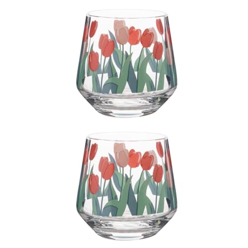 NULYLU 2 Vasos de Vidrio Vintage Diseño de Retro, Capacidad 400ml, Borde Liso, Adecuado para Jugos y Mousse en Casa o Cafetería