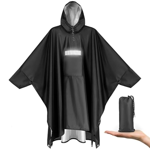 Vankarr Regenponcho Wasserdichter Leichter Regencape mit Kapuze Taschen Reflexstreifen Atmungsaktiv Regenjacke Fahrrad Herren Regenmantel Damen mit Belüftet Regen Poncho...