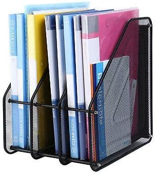 JD9 Metal Mesh 3 Compartments File Rack Paper Holder Desktop File Holders Organizers Document Cabinet Rack Display and Storage Organizer Box for Documents, Magazines, Note (Black)