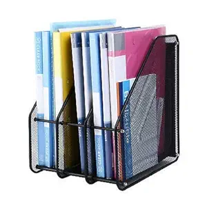Marmix Compartment Metal Mesh Office Desktop Document & File Organizer Rack/Magazine Holder (Black) (3 Sections) (3 Section)