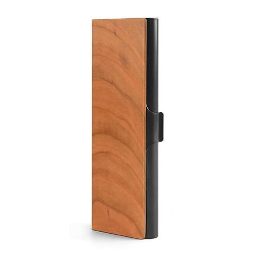 JMYSD Hölzernes Federmäppchen, Bleistift-Briefpapier-Organizer, tragbares Federmäppchen für die Reise, Aluminiumlegierung, Holzstruktur, Edelstahl-Flip-Federmäppchen, hölzernes Federmäppchen Cover