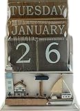 SiL Interiors Nautical Wooden Perpetual Calendar Desk Top Eternal Calendar Blocks - Lighthouse