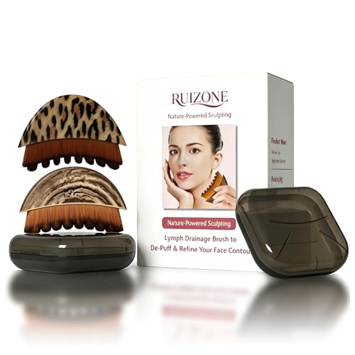 Lymphatic Contour Face Brush with Super Soft Bristles, Reduces Swelling, Portable Beauty Tool Precisely Adheres to The Skin and Relieves Fatigue (wood grain+leopard print)