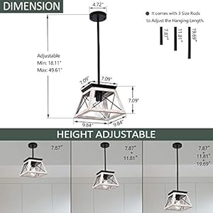 Luupyia Farmhouse Pendant Light Fixture Height Adjustable Square Small Rustic Chandelier Lighting Farmhouse Island Lighting Fixtures Hanging for Dining Room Entryway and Living Room Beige