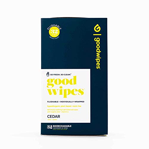 Goodwipes Flushable Wipes, Cedar Scent, Individually Wrapped, Perfect for Travel, Flushable and Hypoallergenic (32 Individually Wrapped Wipes)