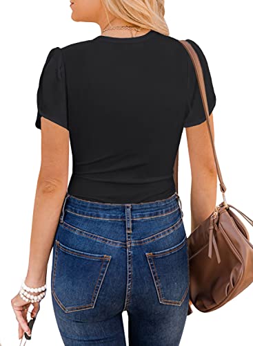 Miholl Women's Short Sleeve Shirt Round Neck 2023 Summer Casual Blouses Tops #TOP1