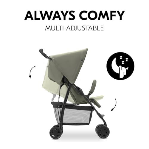 Image of Hauck Sport Baby Stroller - Lightweight Compact Pushchair with Swivel & Lockable Front Wheels, Reclining Seat & Adjustable Footrest, One-Hand Fold, XL Storage Basket, Suitable from Birth to 3 Years (Up to 18 kg), Travel-Friendly, Green