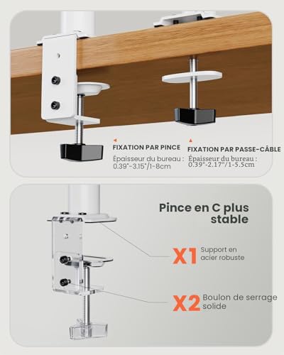 Support ecran PC 2 ecran reglable en hauteur bras robuste VESA 100 - 6
