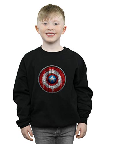 Marvel Boys Captain America Wooden Shield Sweatshirt Black 9-11 Years
