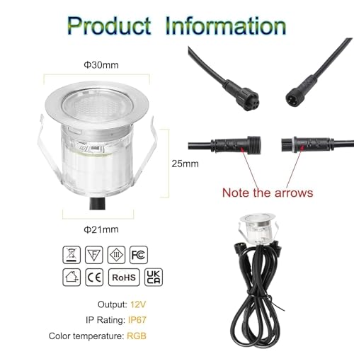 GEYUEYA Home WLAN Bodenstrahler Außen 6er Set RGB LED, Bodeneinbaustrahler Aussen, IP67 Wasserdicht, DC12V, Ø30mm, LED Bodenleuchten Außen, Terrassenbeleuchtung, Alexa Google Home