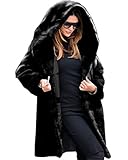 Roiii Womens Winter Luxury Outerwear Long Sleeve Faux Mink Faux Fur Plus Size Hooded Coat (XL, 7028 Black)