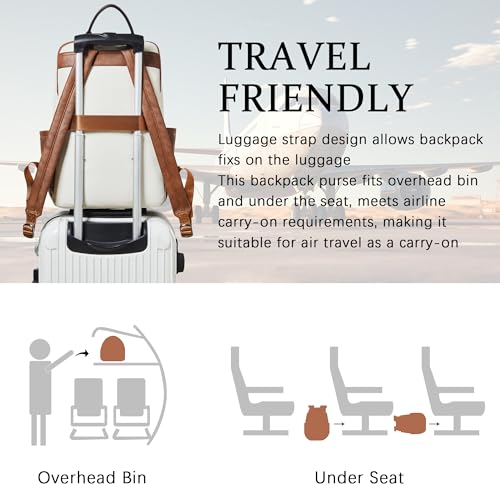 Mochila de cuero para portátil para mujer beige miniatura 6