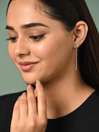 Image of CLARA 925 Sterling Silver Drop Earrings | Platinum Plated | Daily Wear |Gift for Women and Girls