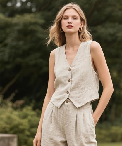 Mi Bo Tong Linen Women 2 Piece Pants Suit Set Casual Vest and Pant Suits Cool Summer Outfits3