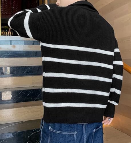 Men's Sweaters Quarter Zip Striped Knitted Pullover Mock Neck Fashion Thermal Polo Sweaters3