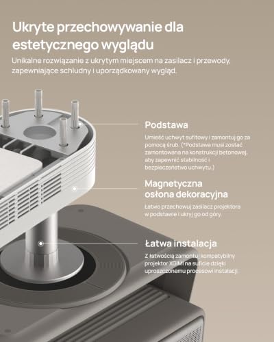 XGIMI Uchwyt Sufitowy 2026, Kompatybilny z Serią Horizon 20 (do 5,4 kg) oraz Horizon S Max, Ukryte Prowadzenie Kabli, Aluminium Lotnicze, Obciążenie 10 kg