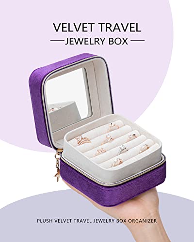 V-Lafuylife Velvet Travel Jewelry Box Organizer, 2 Layer Small Portable Jewelry Organizer Case, Jewelry Boxes For Women Earring Organizer With Mirror (Purple) #TOP1