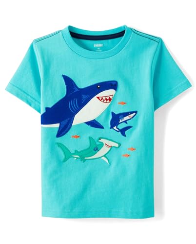 Gymboree,Boys,and Toddler Embroidered Graphic Short Sleeve T-Shirts,5 Years,Turquoise Sharks