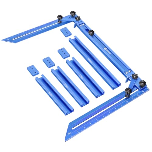 Stair Tread Template Tool, Stair Tread Gauge Measuring Tool Jig with Track, Angled Brace, Flip-Stop, Adjustable Length 16.7" to 62.6" Compatible with Many Types of Layout Projects