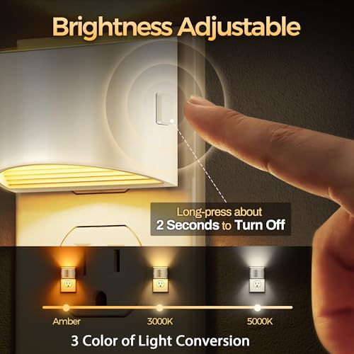 Image of DORESshop LED Night Light[2 Pack], White Night Lights Plug into Wall, 3 Level Brightness Adjustable Plug in Night Light, Dusk to Dawn Sensor, Nightlights for Adults, Bedroom, Bathroom, Hallway, 3CCT