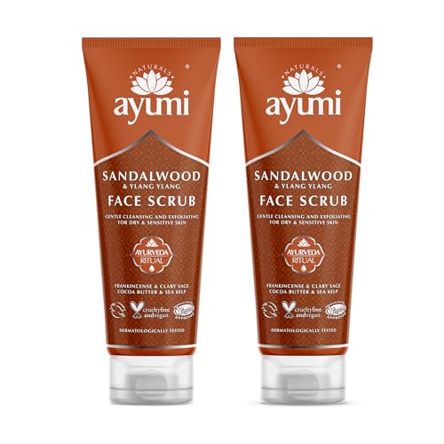 Ayumi Sandalwood & Ylang Ylang Face Scrub. Vegan, Cruelty-Free, Dermatologically-Tested, 3 x 125ml