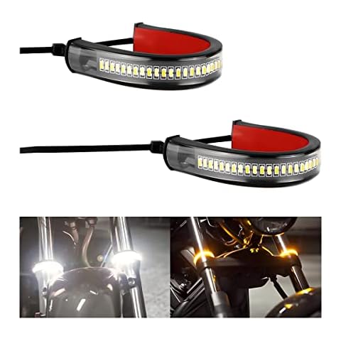 zipelo 2PCS Motorcycle LED Turn Signal Light, Flexible Switchback Dual-Color White & Amber Fork Turn Signal Blinkers, DRL Daytime Running Light Waterproof Adjustable Strips Bars for Motorbike Cover