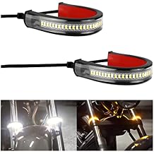 zipelo 2PCS Motorcycle LED Turn Signal Light, Flexible Switchback Dual-Color White & Amber Fork Turn Signal Blinkers, DRL Daytime Running Light Waterproof Adjustable Strips Bars for Motorbike