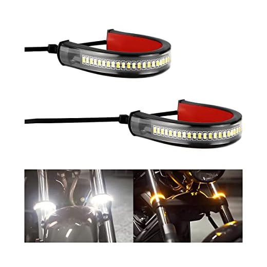 zipelo 2PCS Motorcycle LED Turn Signal Light, Flexible Switchback Dual-Color White & Amber Fork Turn Signal Blinkers, DRL Daytime Running Light Waterproof Adjustable Strips Bars for Motorbike