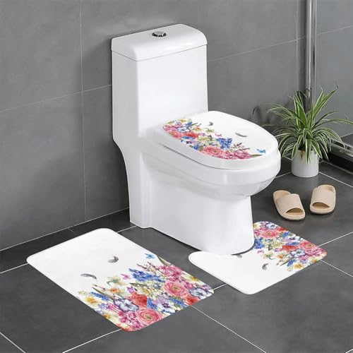 EYLOZS Bathroom Set, Rugs Sets 3 Piece,Anti-Slip, Flower, vi