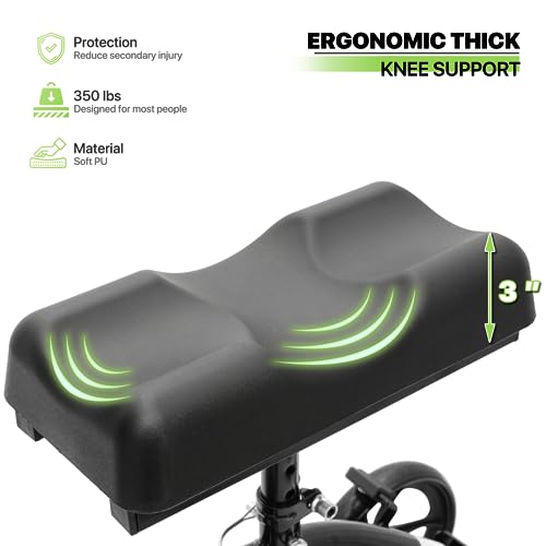 Magshion Foldable Knee Scooter for Adults Foot Surgery, Steerable All-Terrain Knee Walker with Basket, Heavy-Duty Crutches Alternative for Broken Ankle & Leg Injuries with Dual Braking System, Black - Thumbnail 4