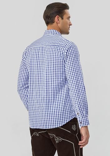 Trachtenhemd Herren Oktoberfest Hemd Kariertes Hemd Outfit Langarm Trachten Hemden Tracht Blau Trachtenhemden Kurzarm Karohemd Freizeithemd Baumwolle M
