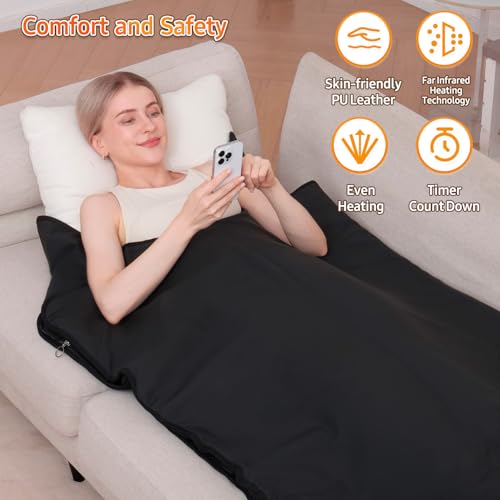 Image of Infrared Sauna Blanket for Home: Skin-Friendly PVC Leather Large Portable Blanket for Full Body Detox & Relaxation - Far Infrared Heating Adjustable 86-167℉ & 30-60 Min Timer 71 x 35.5Inch