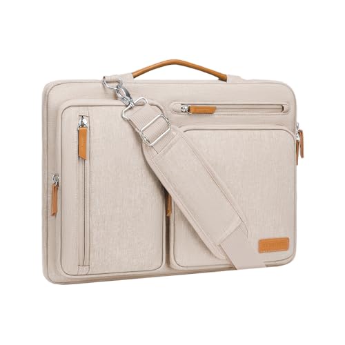 Image of MOSISO 360 Protective Laptop Shoulder Bag,15-15.6 inch Computer Bags Compatible with MacBook Pro 16 inch, HP, Dell, Lenovo, Asus Notebook,Side Open Messenger Bag with 4 Zipper Pockets, Sand