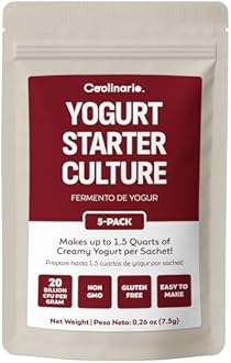 Coolinario Yoghurt Starter Culture (5-Pack, 1.5g Sachets) Live Cultures with Probiotics | Creamy, Thick & Delicious | Regular or Greek Yogurt | Non-GMO, No Preservatives, Gluten Free
