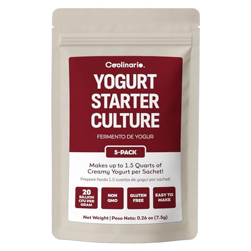 Coolinario Yoghurt Starter Culture (5-Pack, 1.5g Sachets) Live Cultures with Probiotics | Creamy, Thick & Delicious | Regular or Greek Yogurt | Non-GMO, No Preservatives, Gluten Free