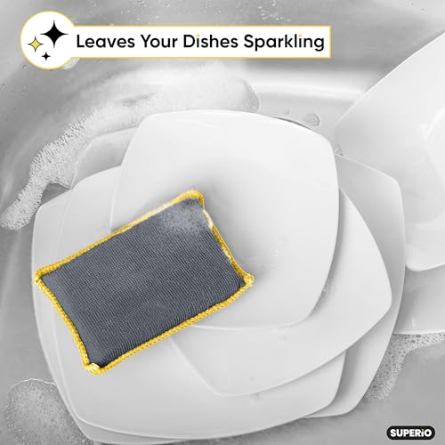 Image of Superio 36-Pack Miracle Microfiber Scrubbing Sponge, Extra Scrubbing Power Kitchen Sponge, Sink, Pot, Pan and Dish Washing, Super Absorbent and Rapid Drying, Multi-Grey