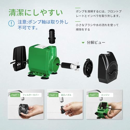 水中ポンプ 45W 吐出量3000L/H 110V 調整可能 最大揚程3M 静音設計 IPX8防水仕様 循環ポンプ 給水・排水ポンプ 水族館給水 水槽水循環