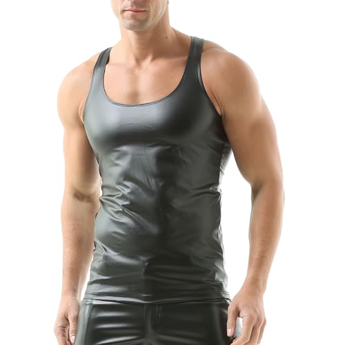 DTODWW Mens Faux Leather Vest Undershirt Wet Look Sleeveless Tank Tops Shirt Clubwear Undershirt2