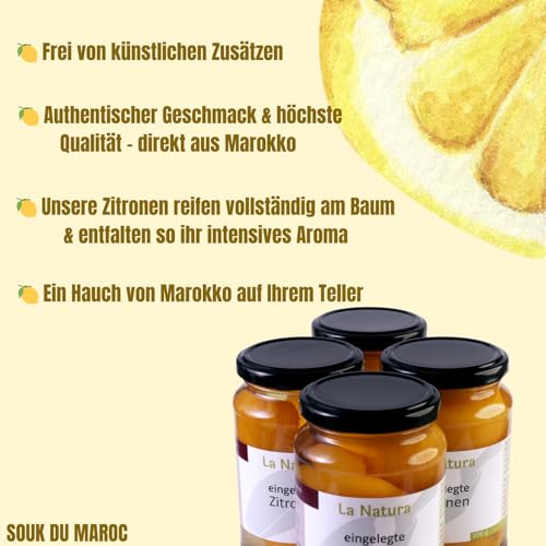 Marokkanische eingelegte Salzzitronen 200g | Original aus Marokko | Perfekt für die Nordafrikanische Küche & Feinschmecker Tajine | Salzzitronen im Glas | von La Natura