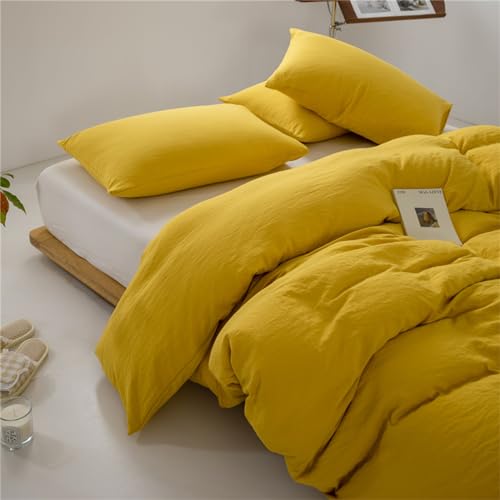 Odot Color Sólido 3 Piezas Ropa de Cama,Juegos de Funda para Edredón con Funda de Nórdico y 2 Funda de Almohada, Juego Ropa de Cama para Cama Infantil y Matrimonio (180x220cm,Amarillo B)