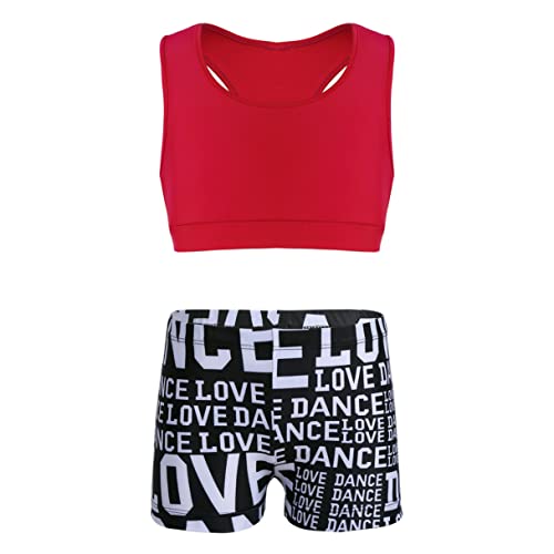 Agoky Kids Girls' Sports Bra Top and Booty Shorts Set Gymnastics Ballet Dance Sports Tracksuit or Swimwear Swimming Suit Red 10-12 Years