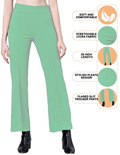 Image of Mehrang Cotton Blend Bootcut Parallel Trouser Pants for Women Regular Fit, Bellbottom Straight Pants for Womens