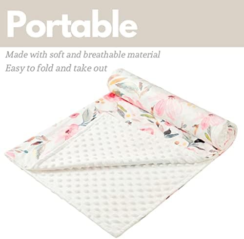 Giggle Angel Plush Mink Baby Blanket with Dotted Backing for Baby Boy or Girl (Pink Flower Leaf)