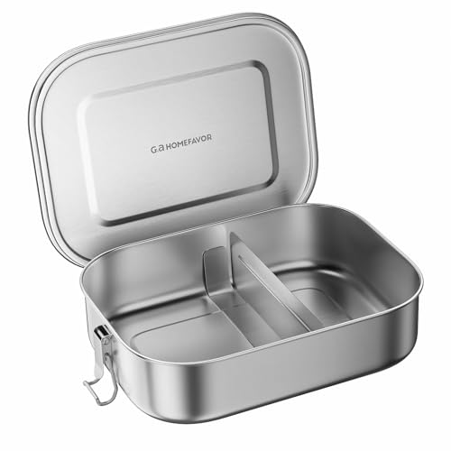 G.a HOMEFAVOR Stainless Steel Bento Lunch Box - Leak-Proof Metal Bento Box, Large Food Container with Lock Clips, Snack Container, Dishwasher Safe, 2 Compartments, 1400 ml/47 oz